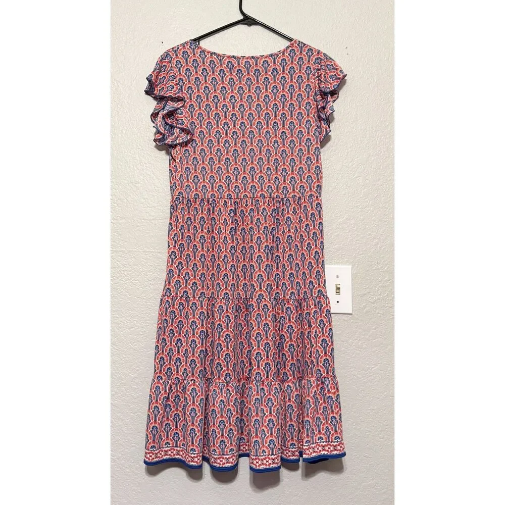 Max Studio Orange/Red and Blue Printed, Tiered‎ Dress – Women's Size M (NWT) - Picture 3 of 3